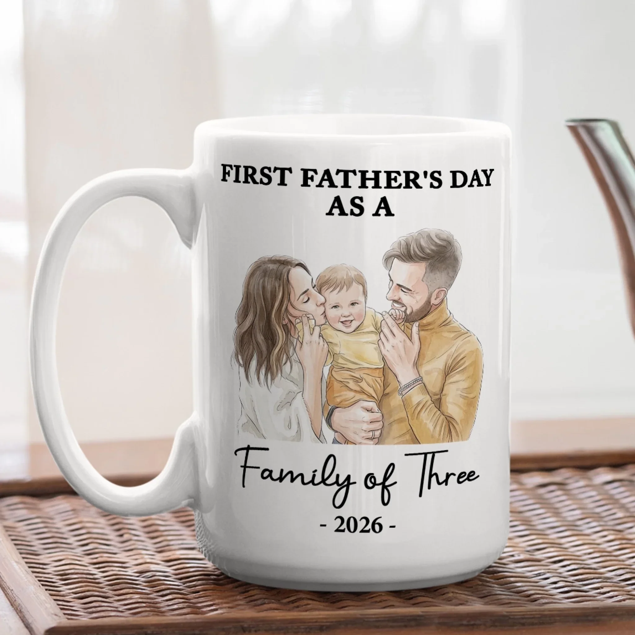 First Father Day Water Color - Personalized Custom Coffee Mug - Image 4