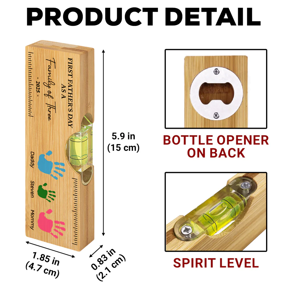 First Fathers Day - Personalized Custom Wooden Spirit Level Bottle Opener - Image 6