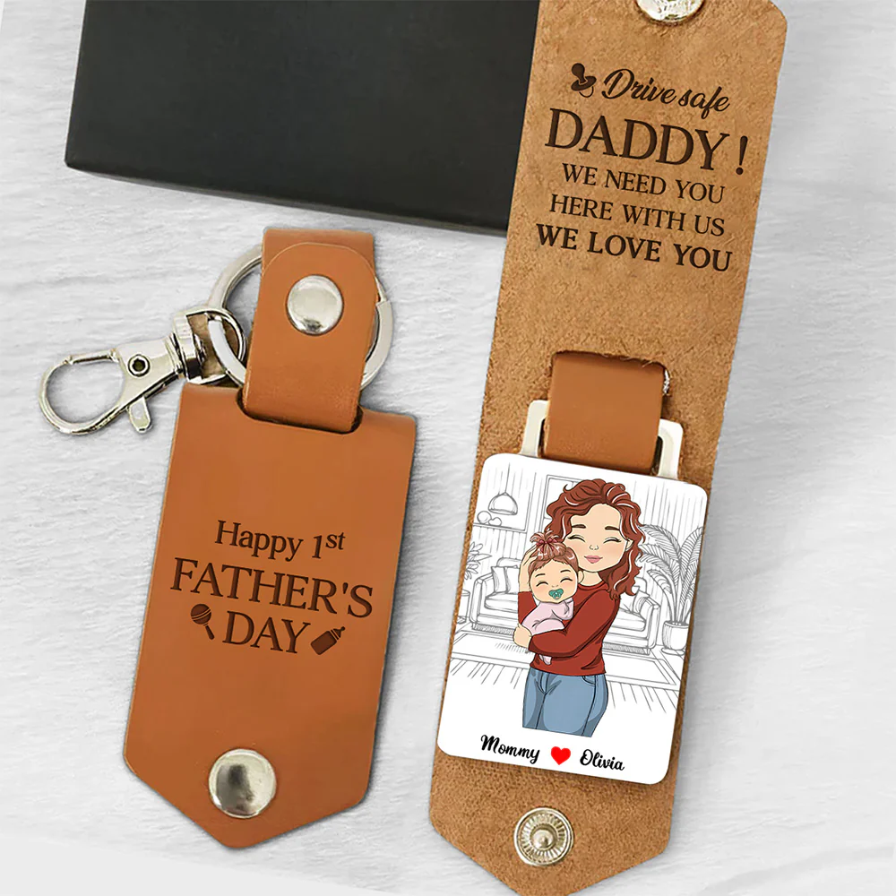 First Father's Day - Personalized Leather Photo Keychain - Image 2