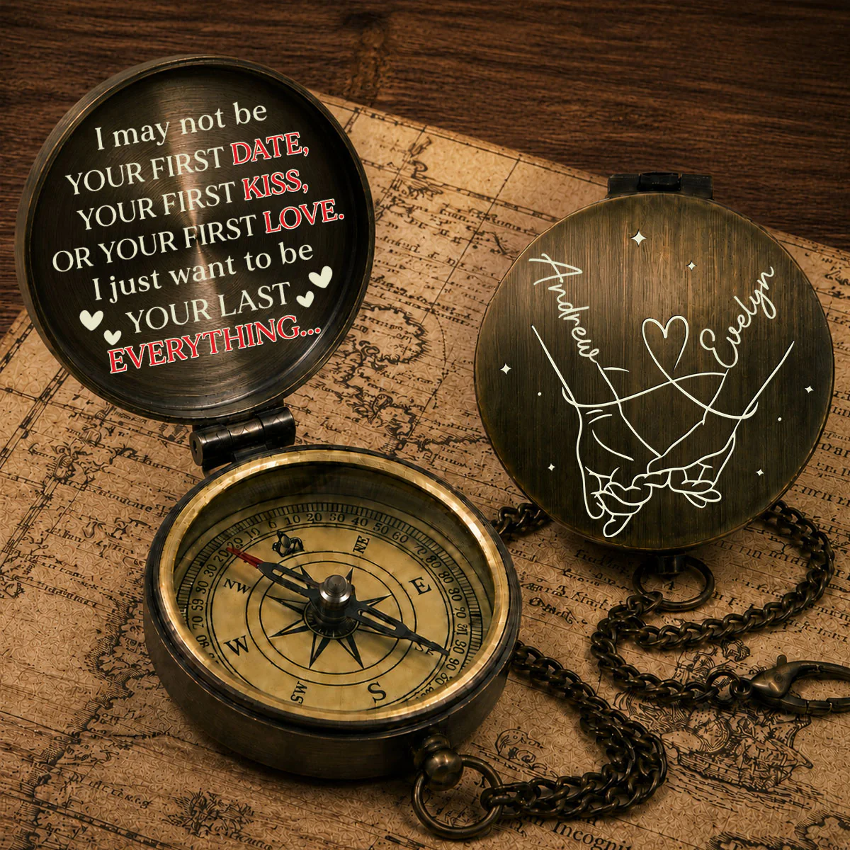First Kiss First Love - Personalized Custom Pocket Compass
