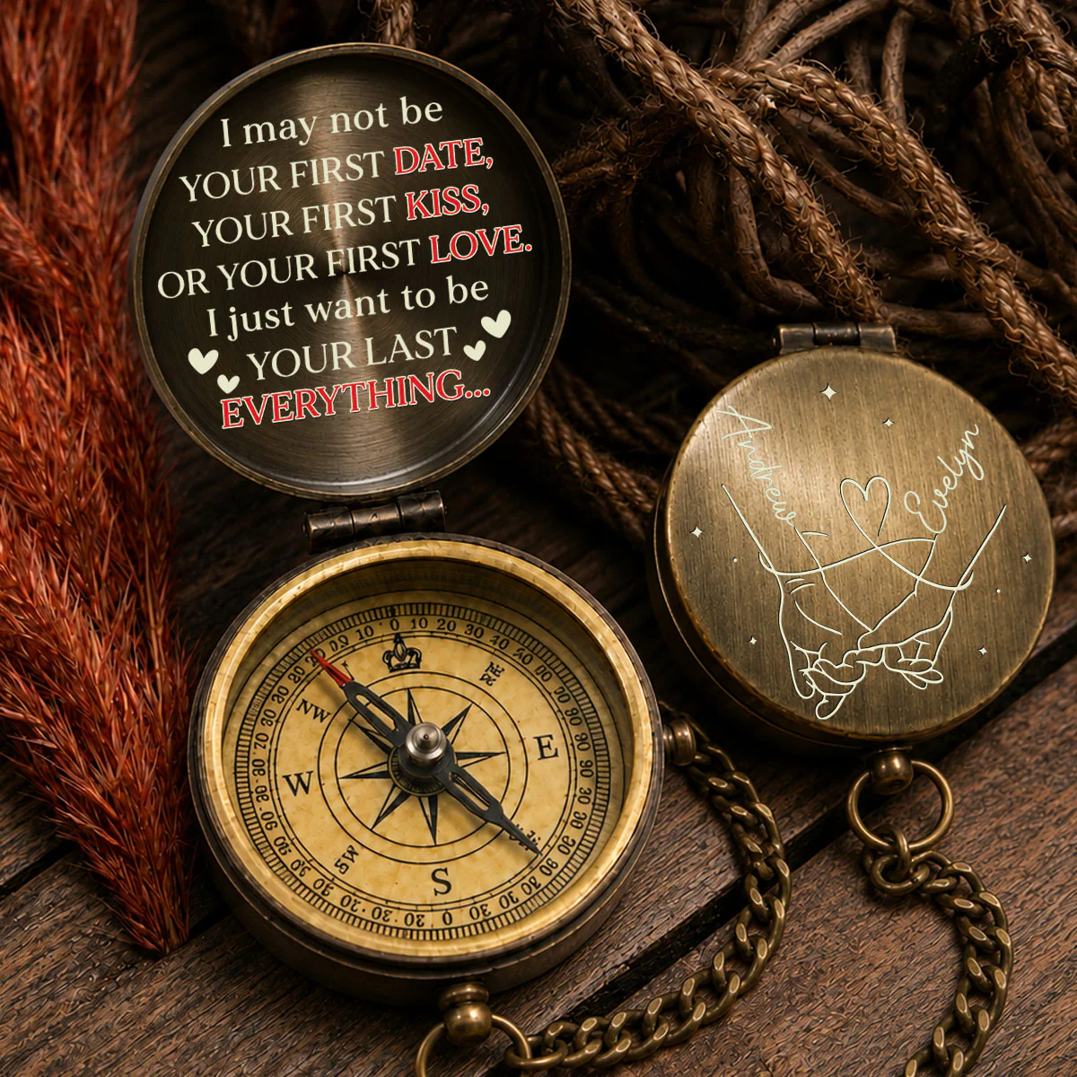 First Kiss First Love - Personalized Custom Pocket Compass - Image 3
