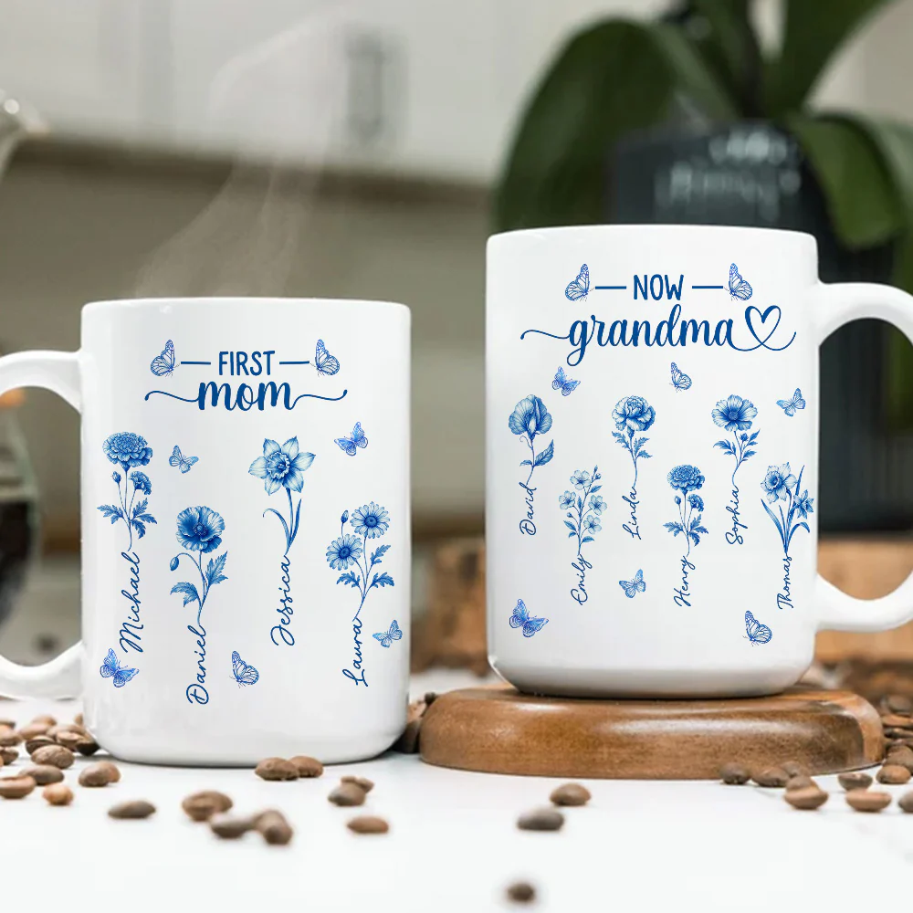 First Mom Now Grandma 2 - Personalized Custom Coffee Mug - Image 5