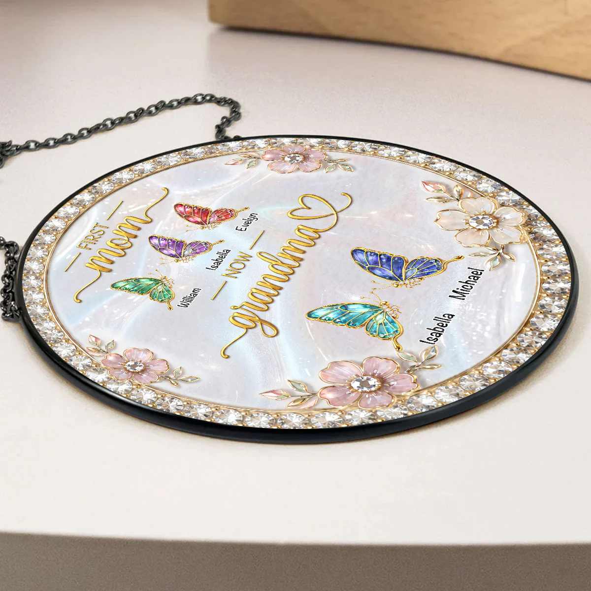 First Mom Now Grandma 2 - Personalized Custom Window Hanging Suncatcher - Image 3