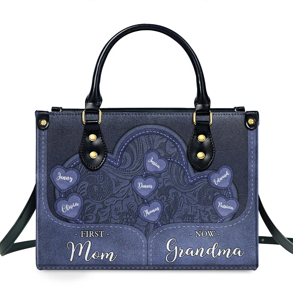First Mom Now Grandma All Heart - Personalized Custom Leather Bag
