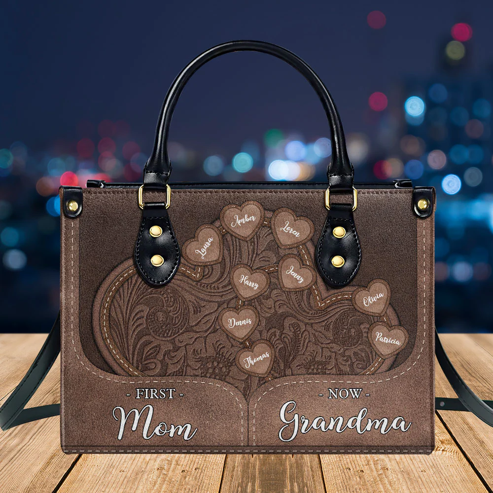 First Mom Now Grandma All Heart - Personalized Custom Leather Bag - Image 2