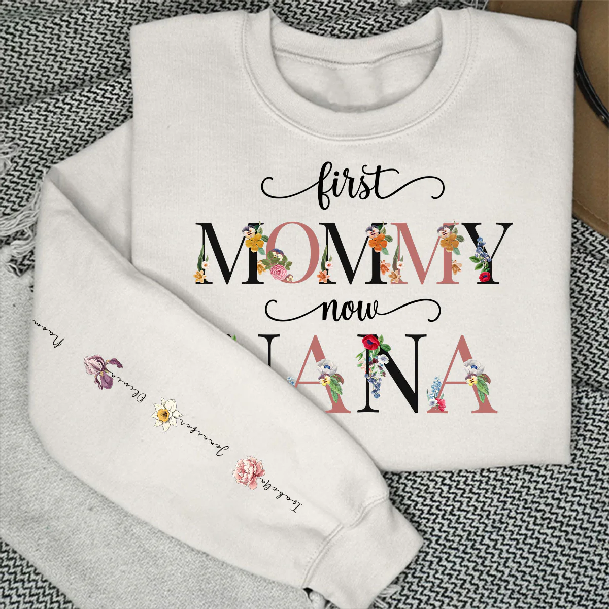 First Mom Now Grandma Birth Month Flowers - Personalized Custom Sweatshirt - Image 2