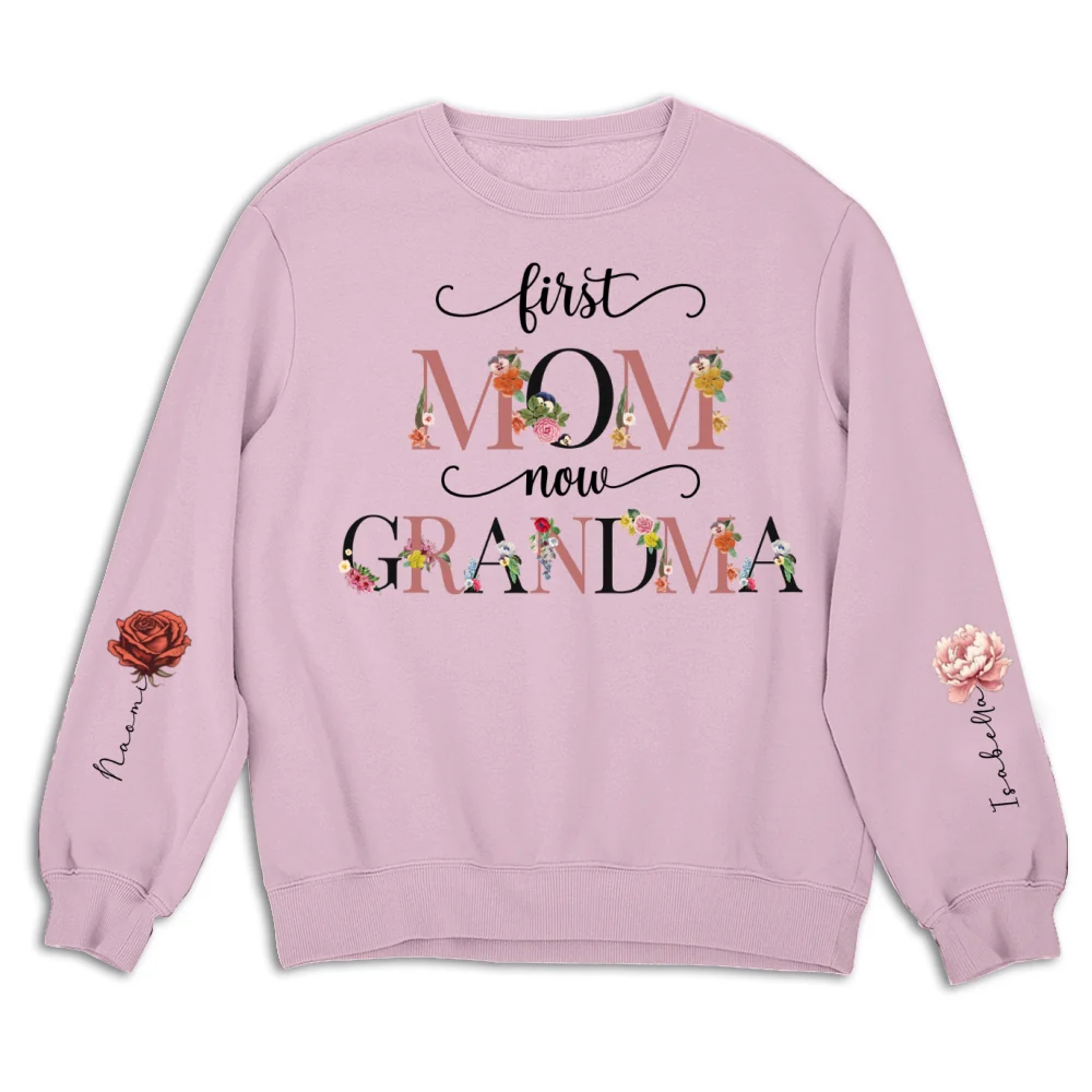 First Mom Now Grandma Birth Month Flowers - Personalized Custom Sweatshirt - Image 7