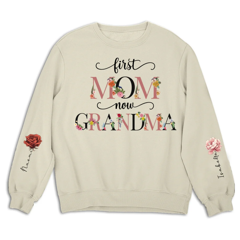 First Mom Now Grandma Birth Month Flowers - Personalized Custom Sweatshirt - Image 8