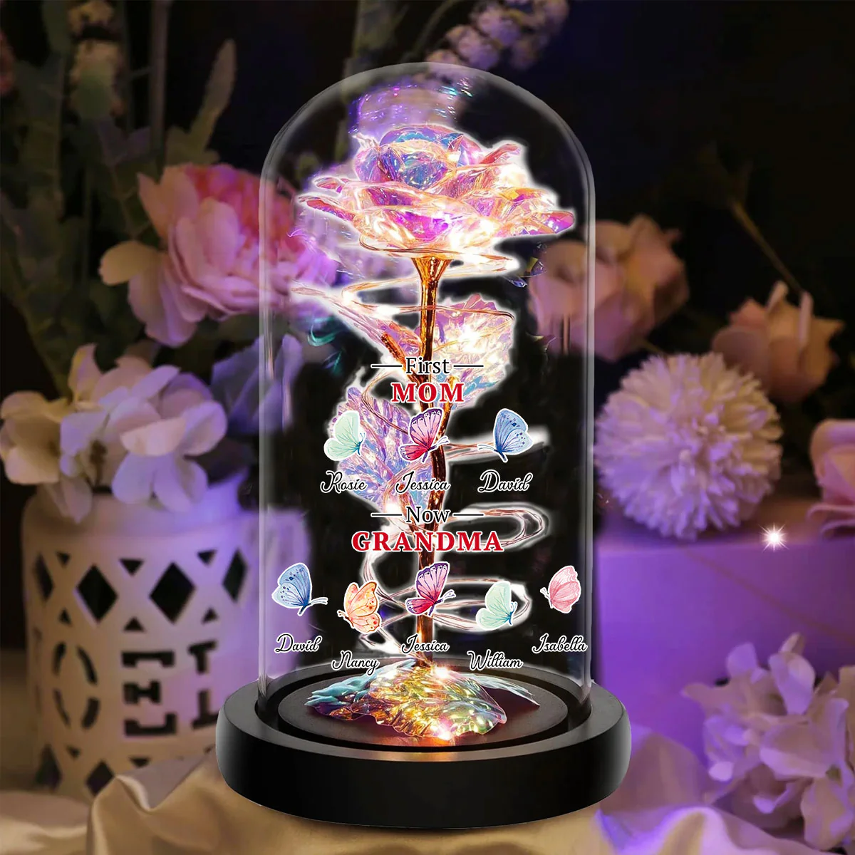 First Mom Now Grandma Butterflies - Personalized Custom Sparkly Rose - Image 3