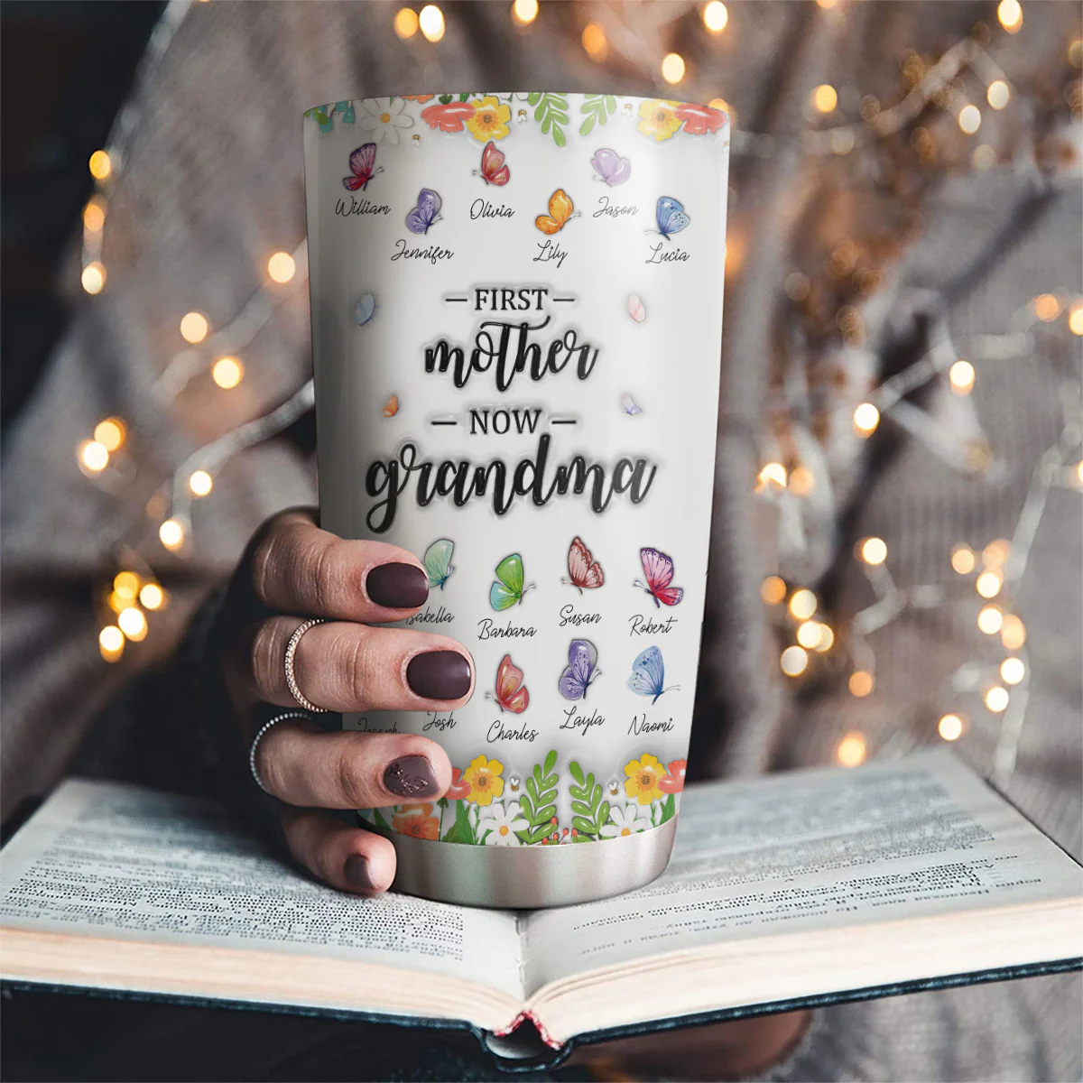 First Mom Now Grandma Butterfly Version - Personalized Custom 3D Inflated Effect Tumbler - Image 2