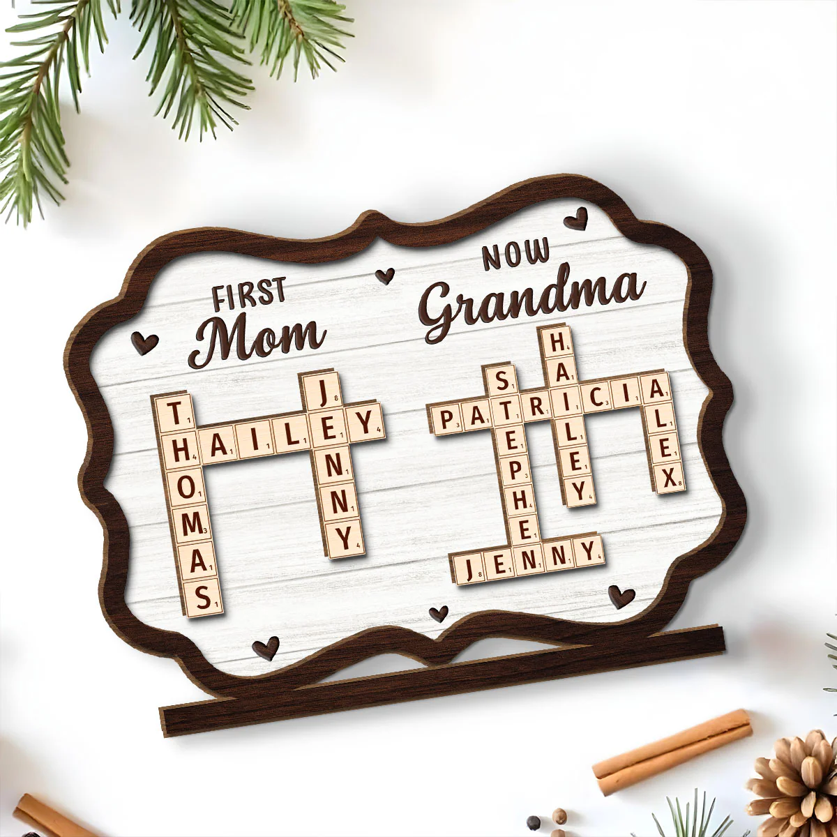 First Mom Now Grandma Crossword - Personalized Custom 2-Layer Wood Plaque With Flat Base - Image 5
