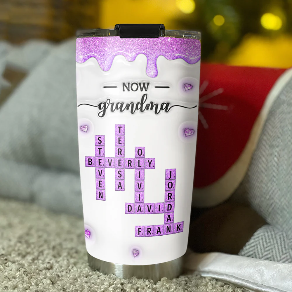 First Mom Now Grandma Crossword - Personalized Custom 3D Inflated Effect Tumbler - Image 5