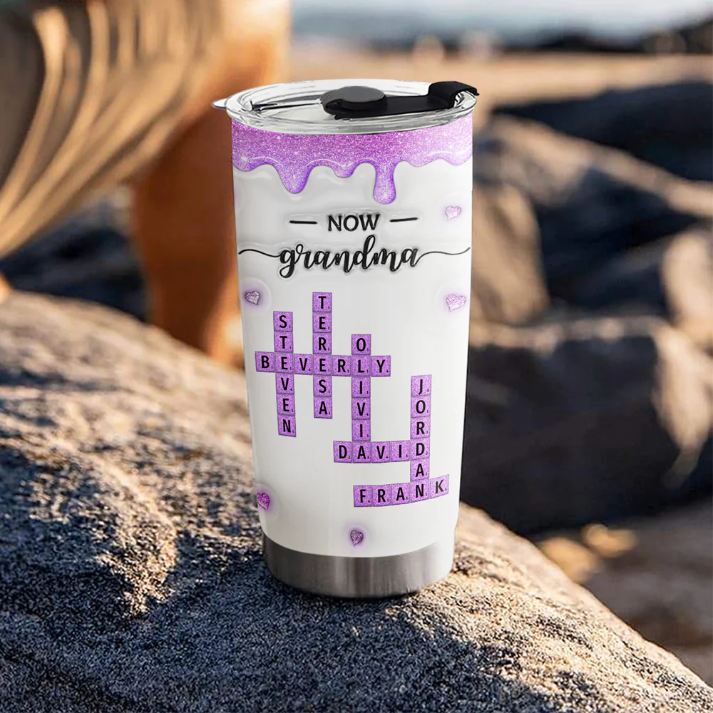 First Mom Now Grandma Crossword - Personalized Custom 3D Inflated Effect Tumbler - Image 6