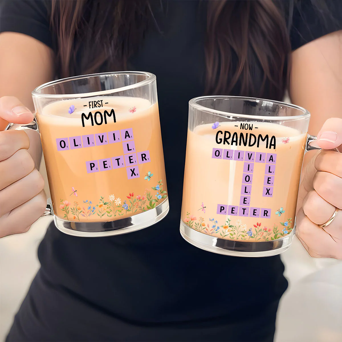 First Mom Now Grandma Crossword - Personalized Custom Glass Mug - Image 3