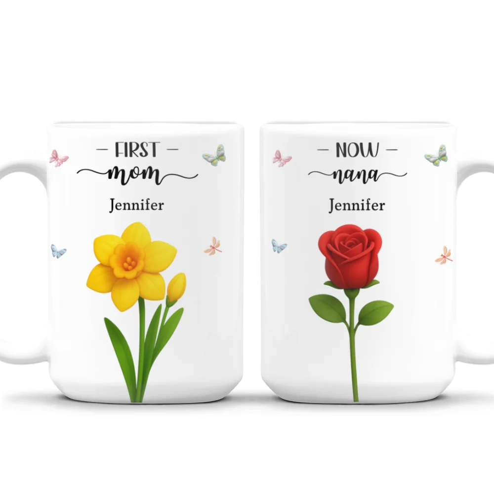 First Mom Now Grandma Floral - Personalized Custom Coffee Mug - Image 11