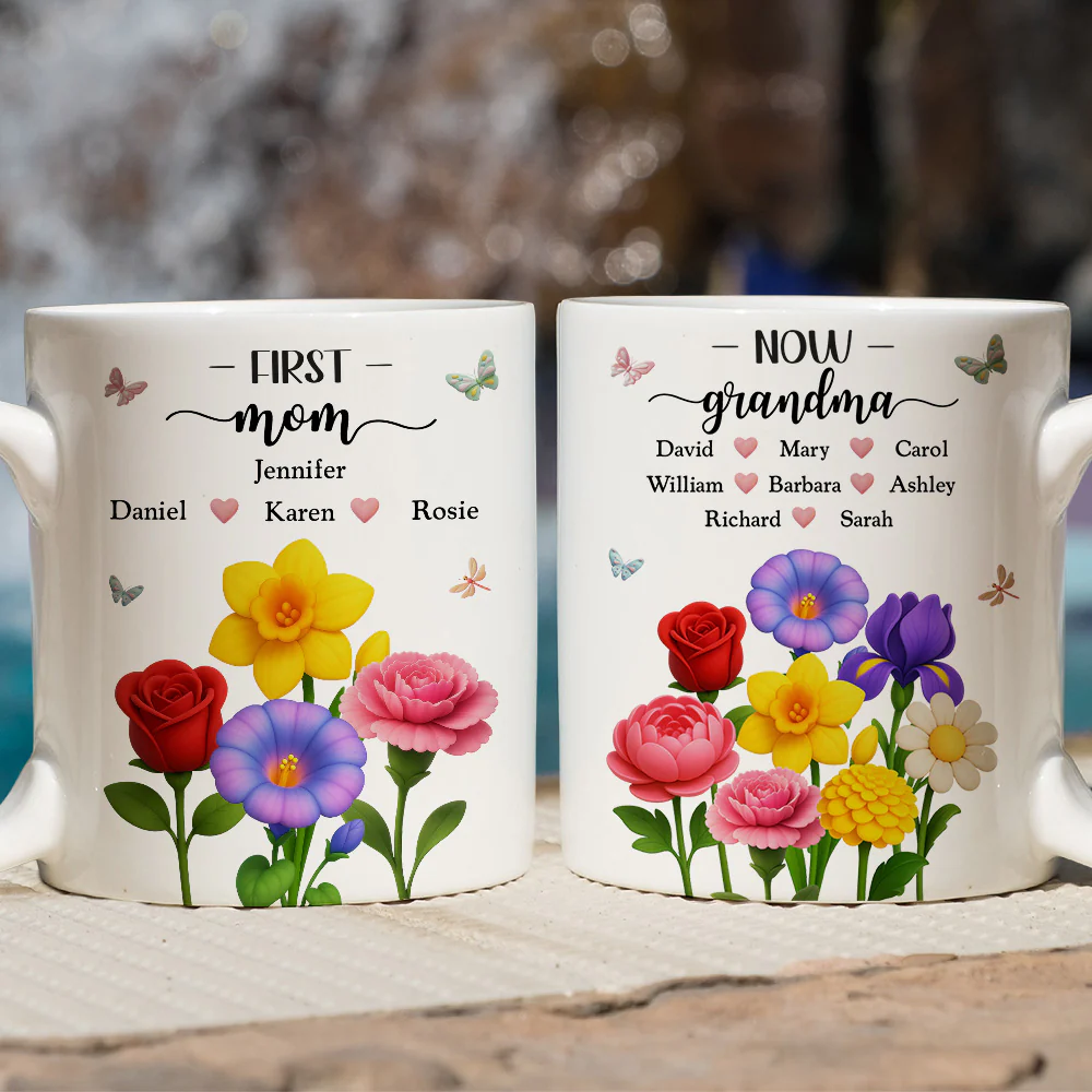 First Mom Now Grandma Floral - Personalized Custom Coffee Mug - Image 2