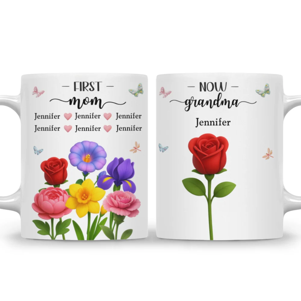 First Mom Now Grandma Floral - Personalized Custom Coffee Mug - Image 6