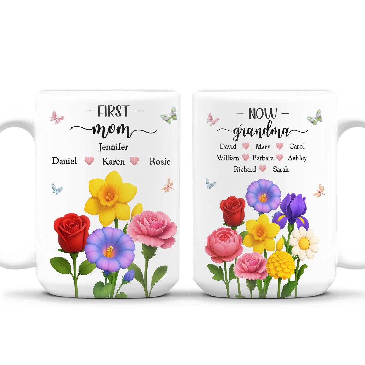 First Mom Now Grandma Floral - Personalized Custom Coffee Mug - Image 7