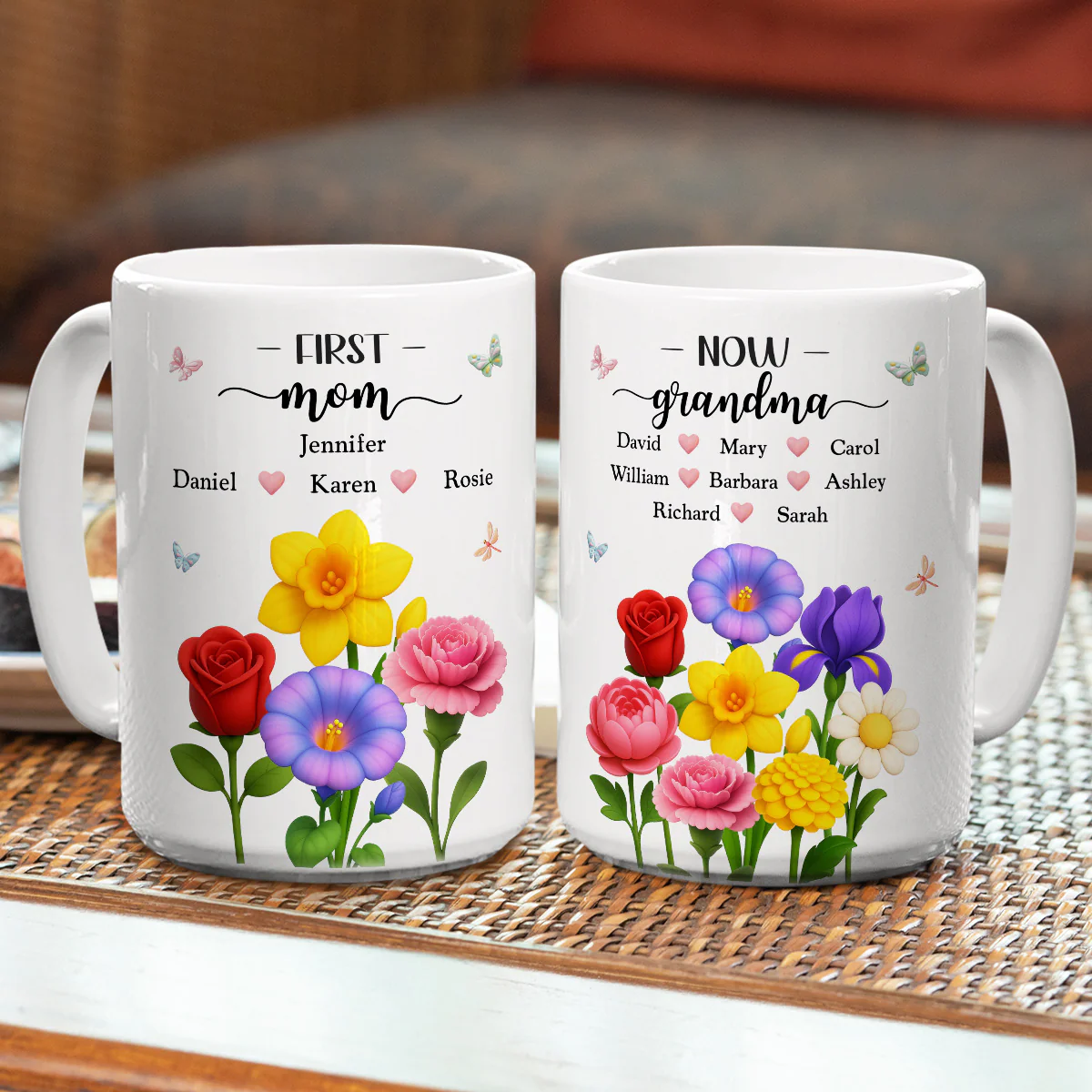 First Mom Now Grandma Floral - Personalized Custom Coffee Mug - Image 9