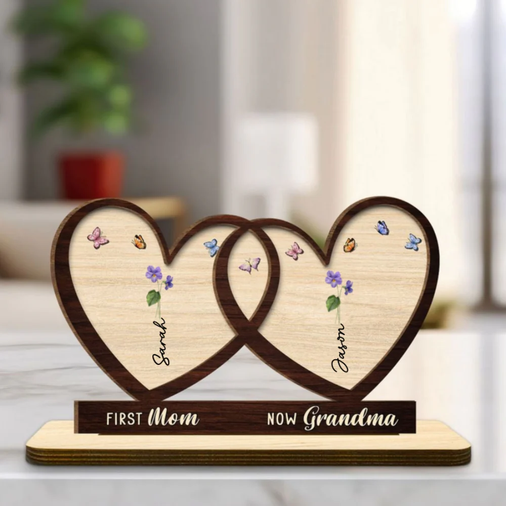 First Mom Now Grandma Flower -  Personalized Custom 2-Layer Wood Plaque With Flat Base - Image 6