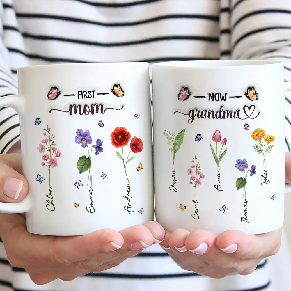 First Mom Now Grandma Flower Version - Personalized Custom 3D Inflated Effect Mug - Image 2