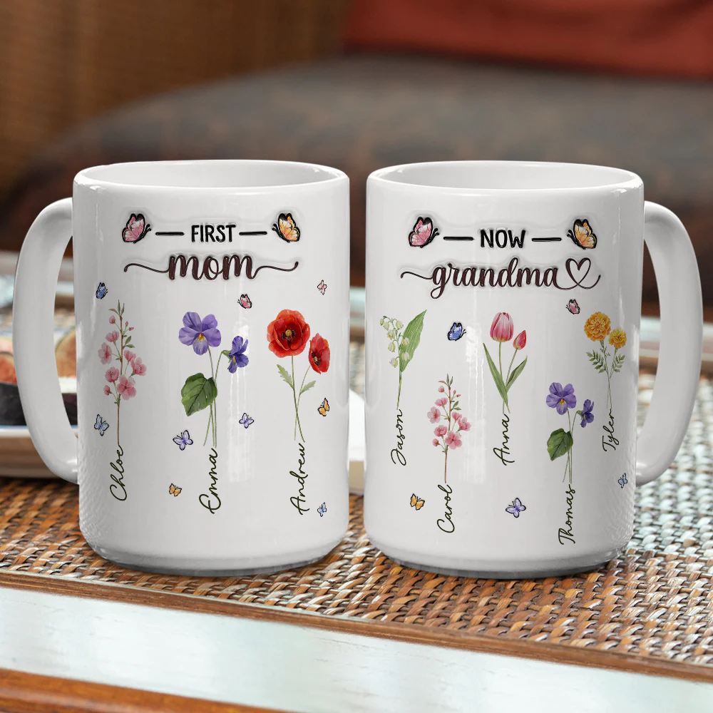 First Mom Now Grandma Flower Version - Personalized Custom 3D Inflated Effect Mug - Image 4