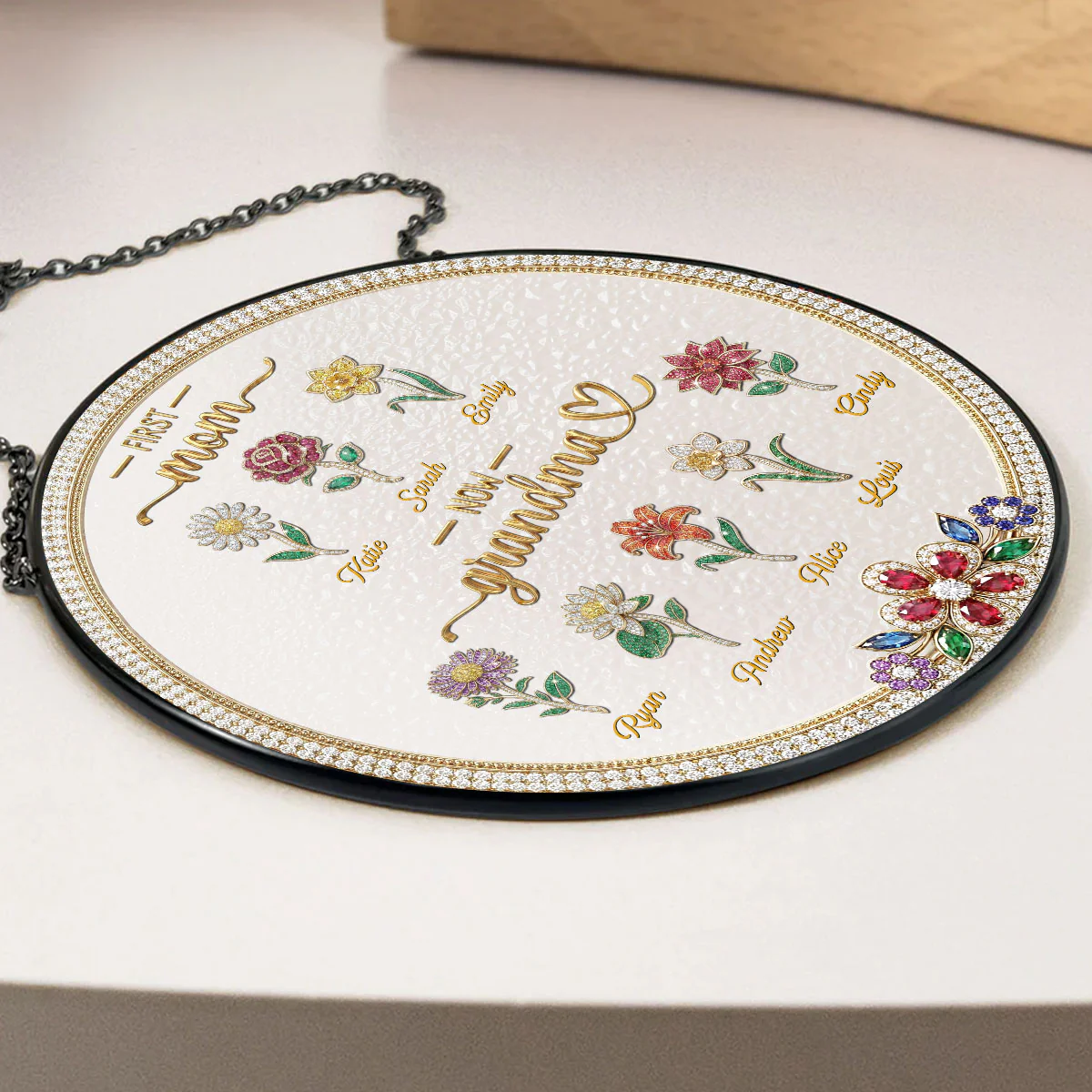 First Mom Now Grandma Flowers - Personalized Custom Window Hanging Suncatcher - Image 3