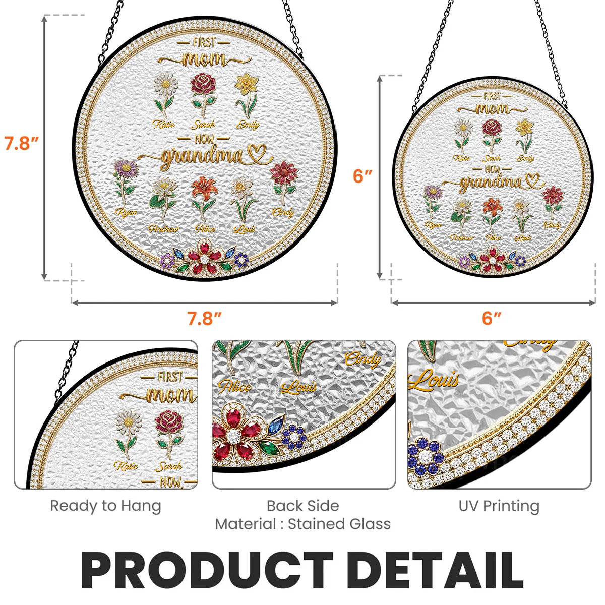 First Mom Now Grandma Flowers - Personalized Custom Window Hanging Suncatcher - Image 5