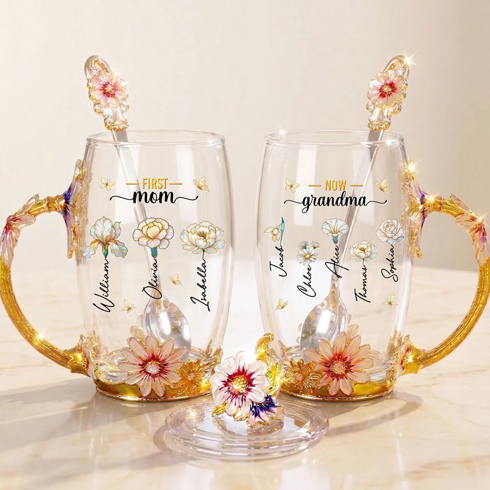 First Mom Now Grandma - Personalized Custom 14OZ Flower Tea Cup