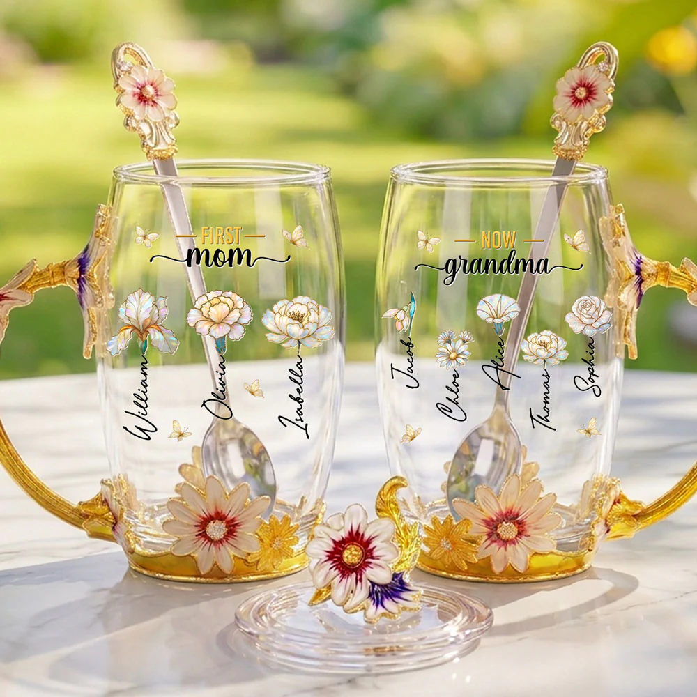 First Mom Now Grandma - Personalized Custom 14OZ Flower Tea Cup - Image 3