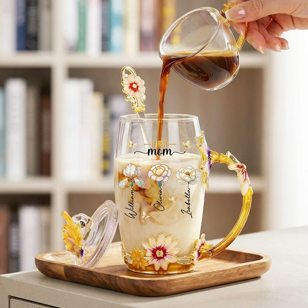 First Mom Now Grandma - Personalized Custom 14OZ Flower Tea Cup - Image 4