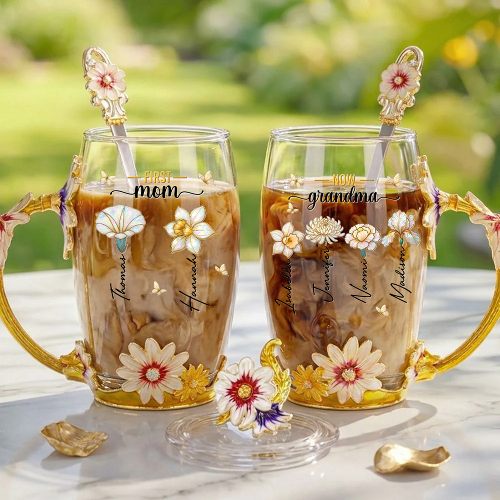 First Mom Now Grandma - Personalized Custom 14OZ Flower Tea Cup - Image 5