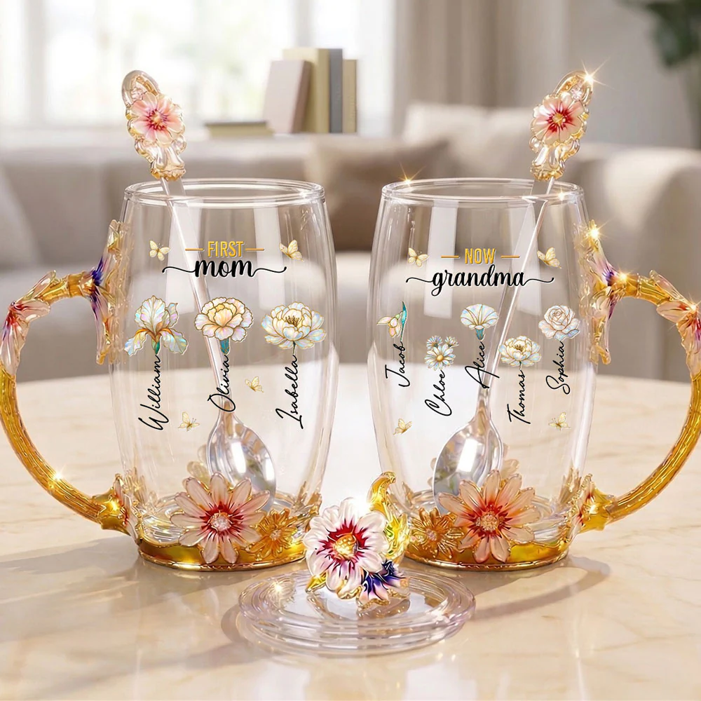 First Mom Now Grandma - Personalized Custom 14OZ Flower Tea Cup - Image 6
