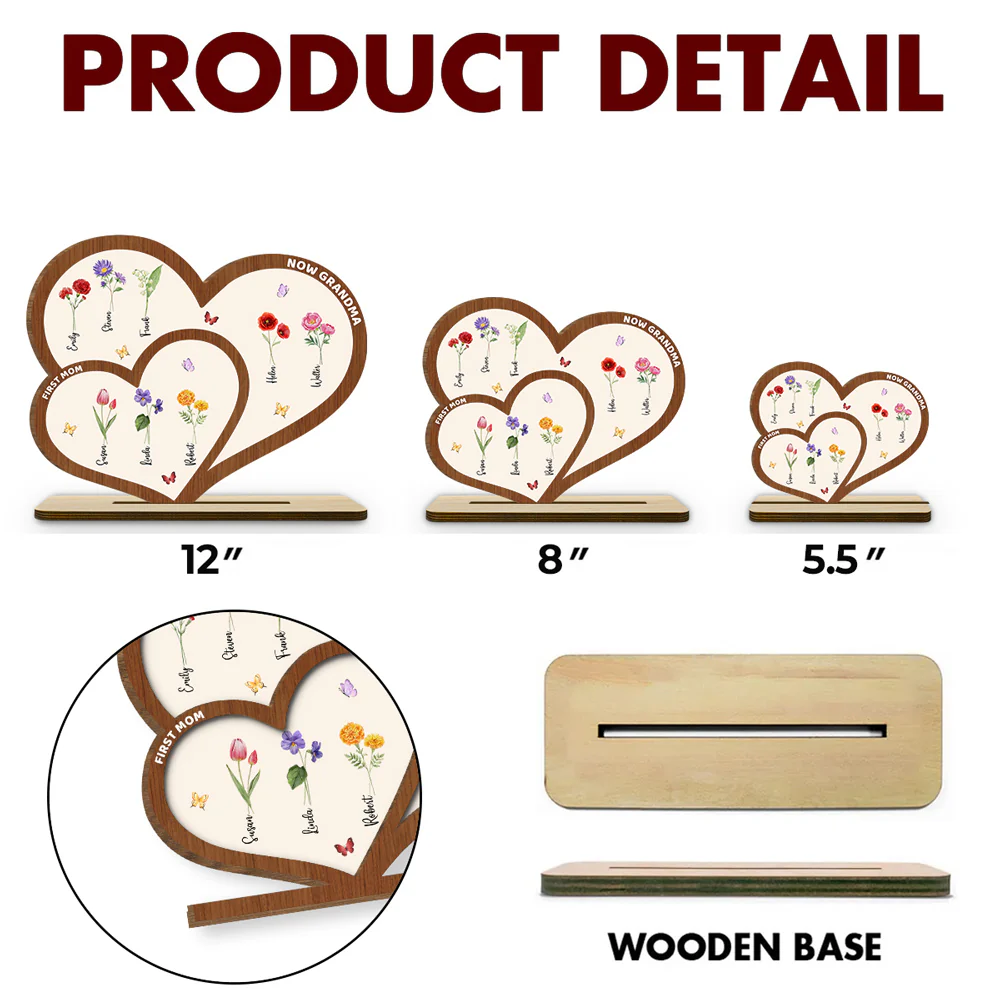 First Mom Now Grandma - Personalized Custom 2-Layer Wood Plaque With Flat Base - Image 6