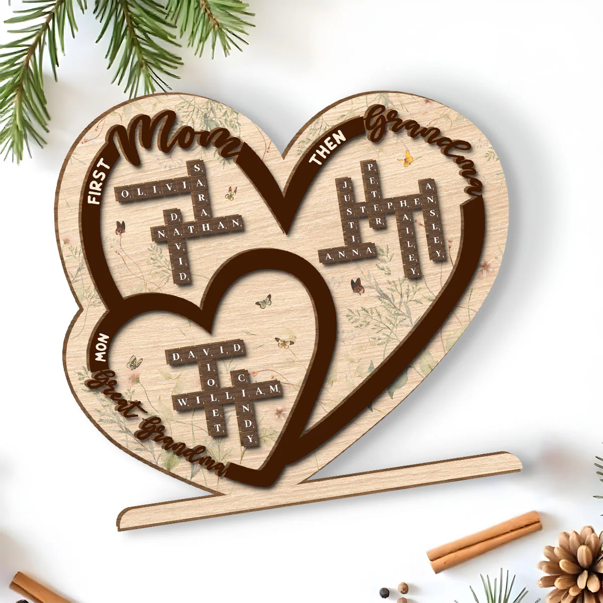 First Mom Now Grandma - Personalized Custom 2-Layer Wood Plaque With Flat Base - Image 5