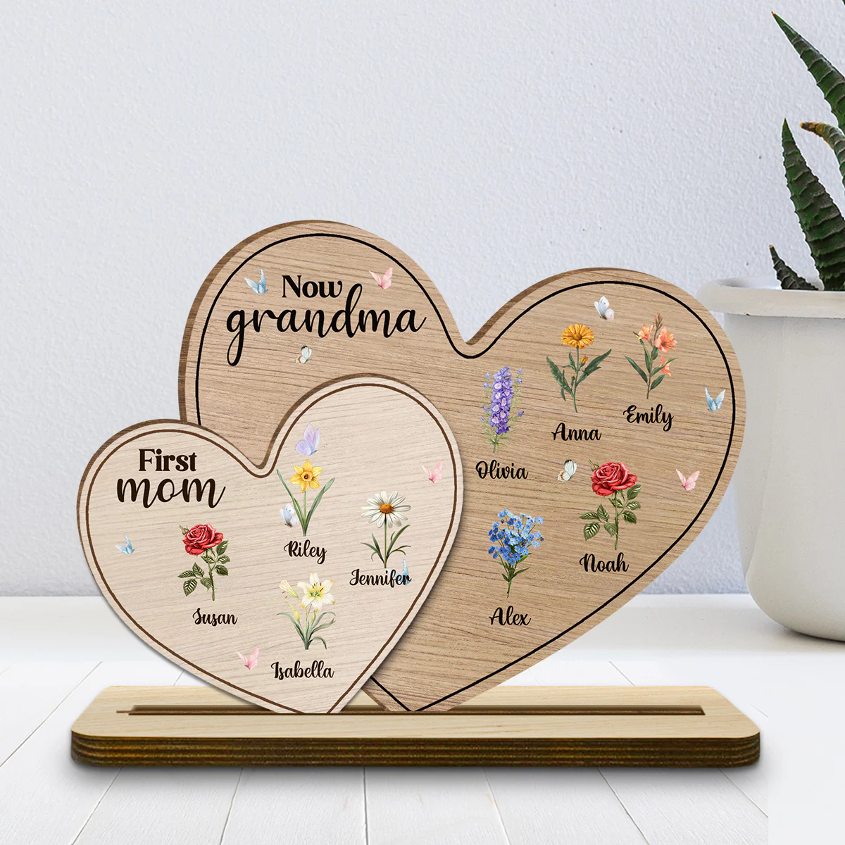 First Mom Now Grandma - Personalized Custom 2-Layer Wood Plaque With Flat Base - Image 2