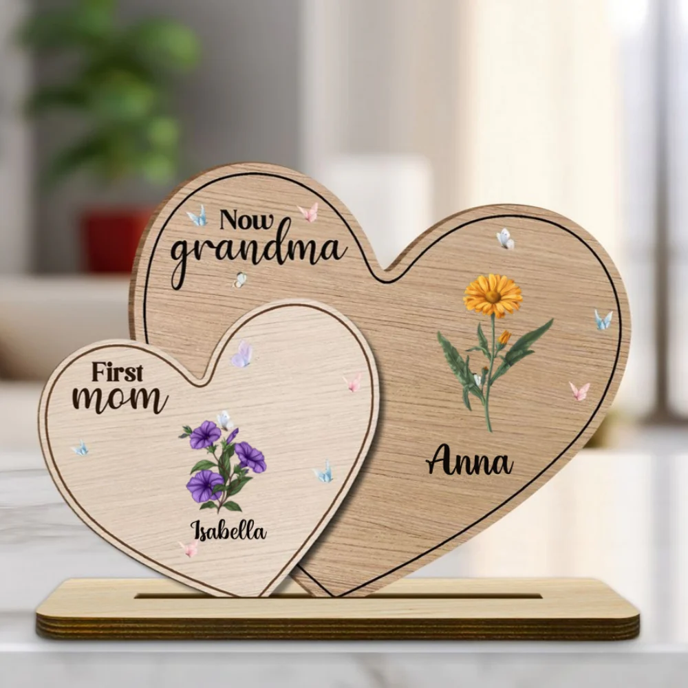 First Mom Now Grandma - Personalized Custom 2-Layer Wood Plaque With Flat Base - Image 6