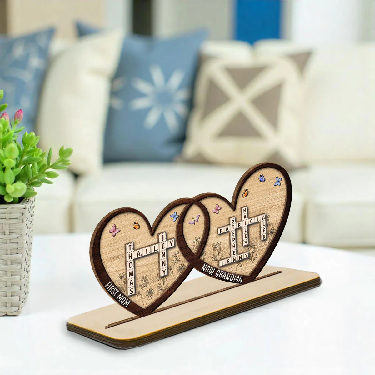 First Mom Now Grandma - Personalized Custom 2-Layer Wood Plaque With Flat Base - Image 4