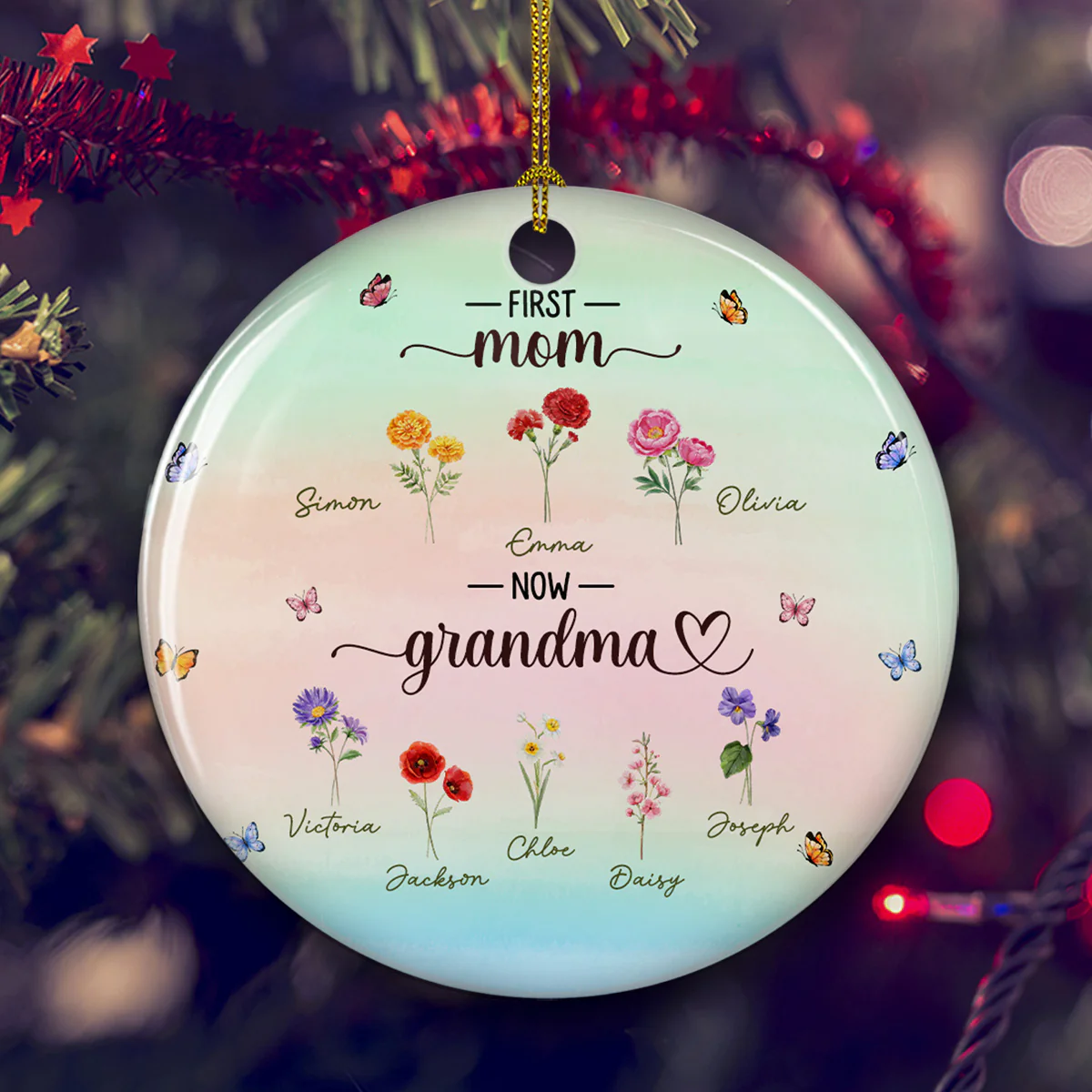 First Mom Now Grandma - Personalized Custom Ceramic Ornament - Image 2