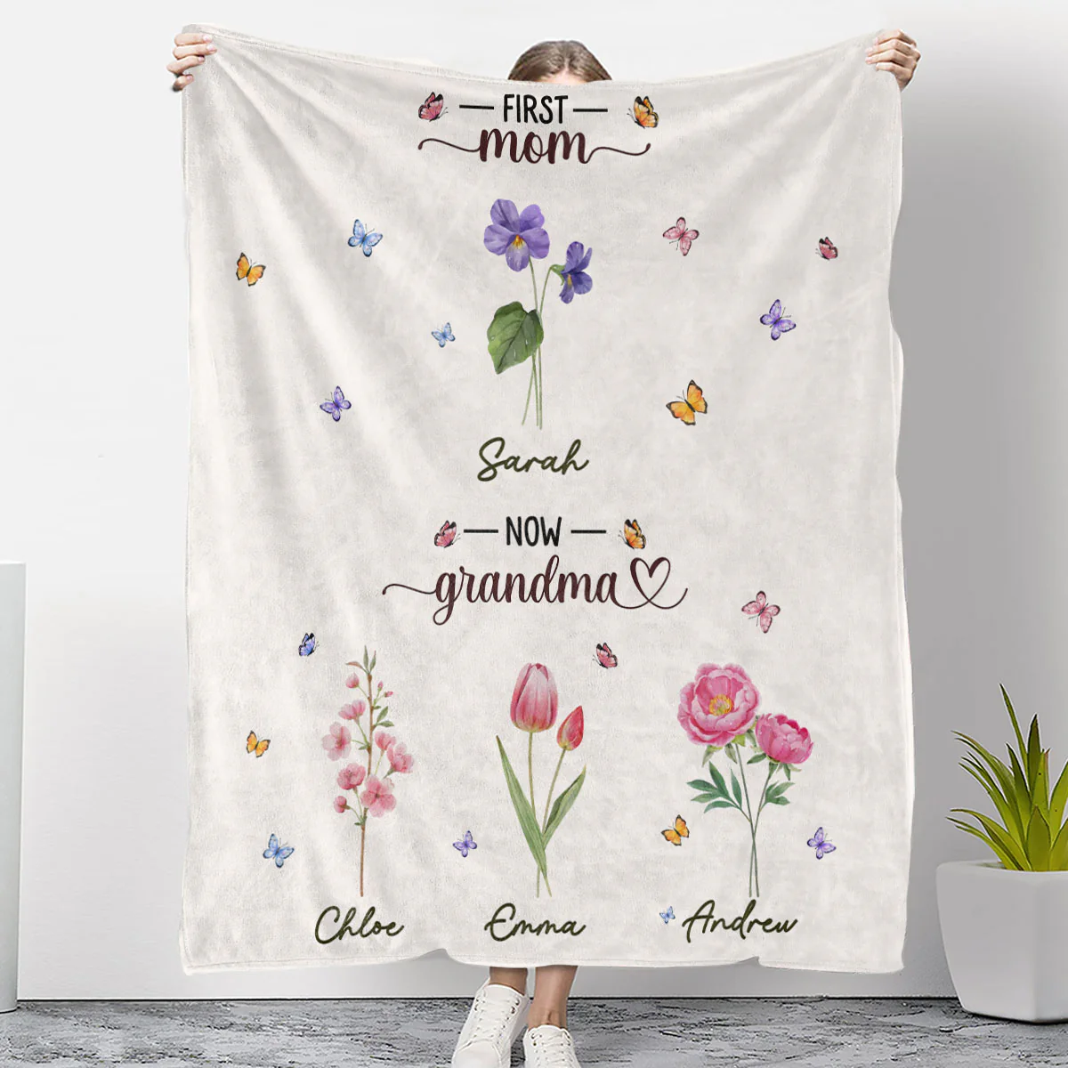First Mom Now Grandma - Personalized Custom Fleece Blanket - Image 11