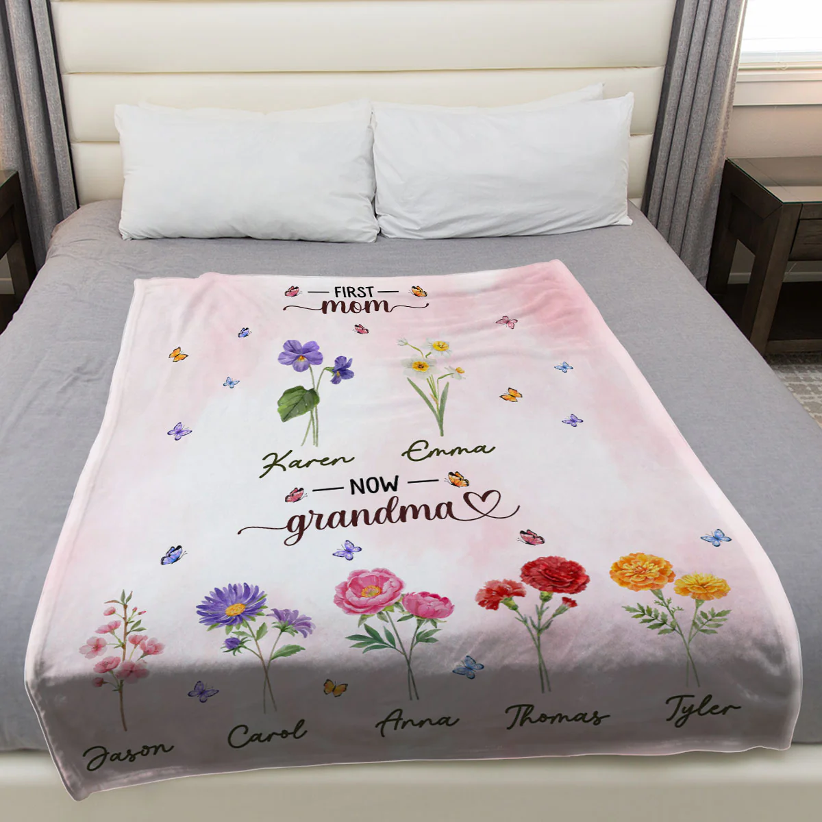 First Mom Now Grandma - Personalized Custom Fleece Blanket - Image 3