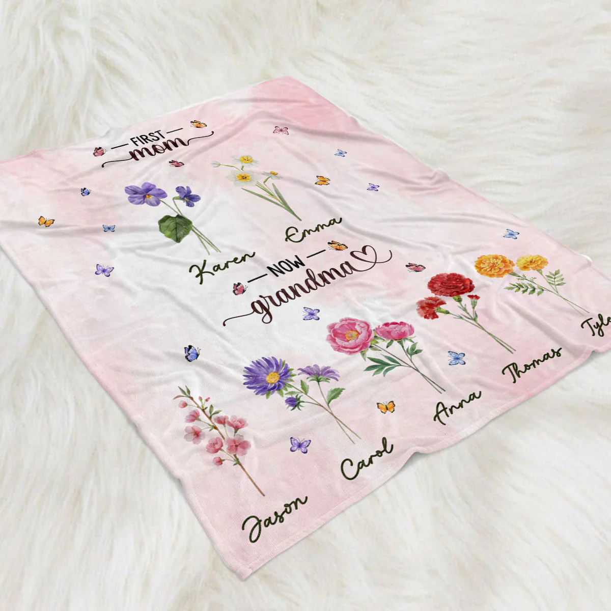 First Mom Now Grandma - Personalized Custom Fleece Blanket - Image 4