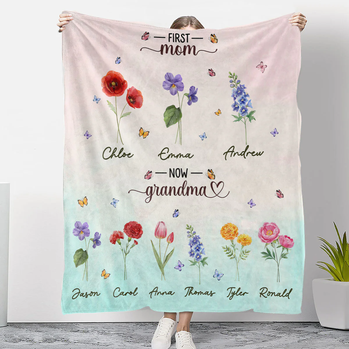 First Mom Now Grandma - Personalized Custom Fleece Blanket - Image 7