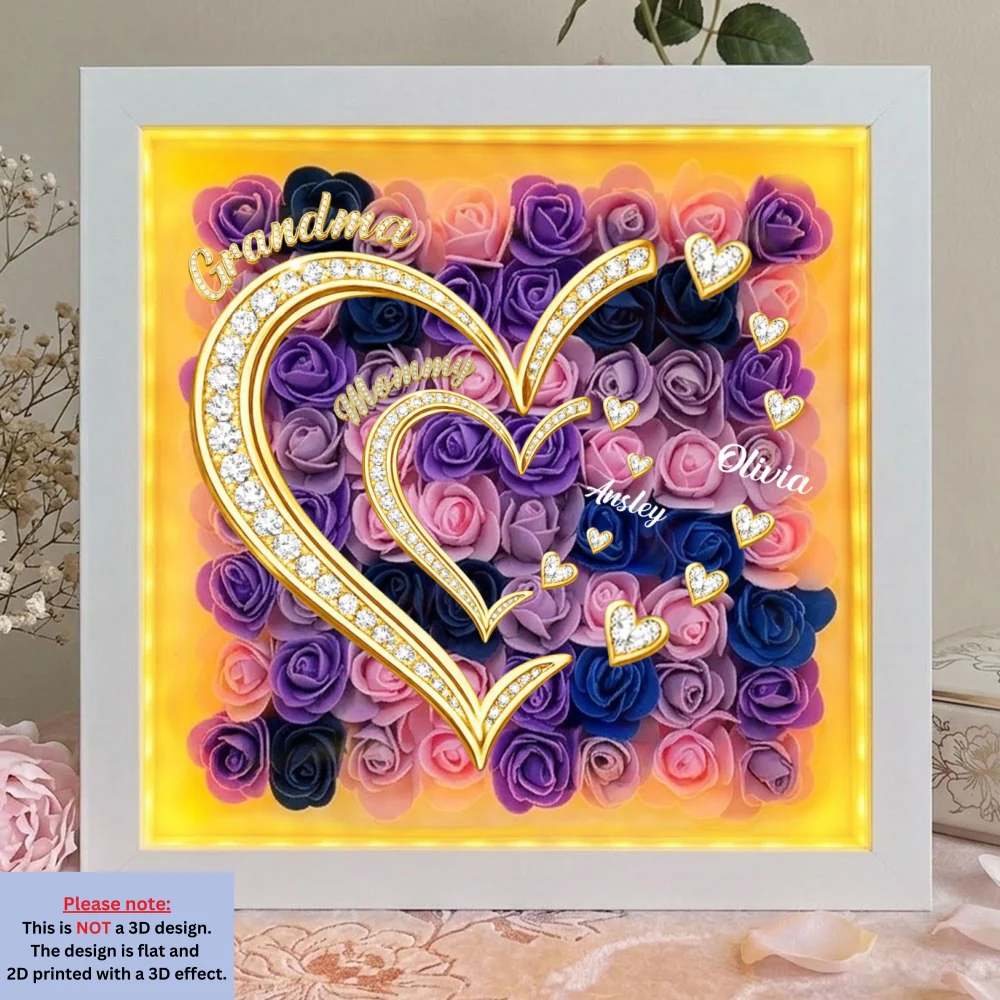 First Mom Now Grandma - Personalized Custom Flower Shadow Box With LED Light - Image 11