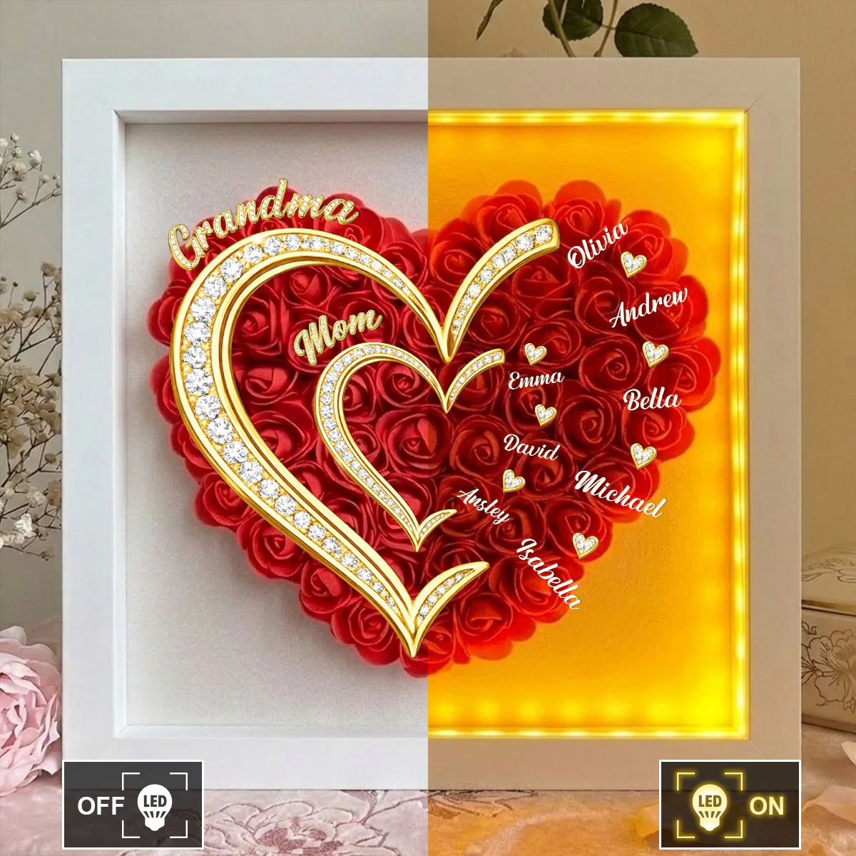 First Mom Now Grandma - Personalized Custom Flower Shadow Box With LED Light - Image 3