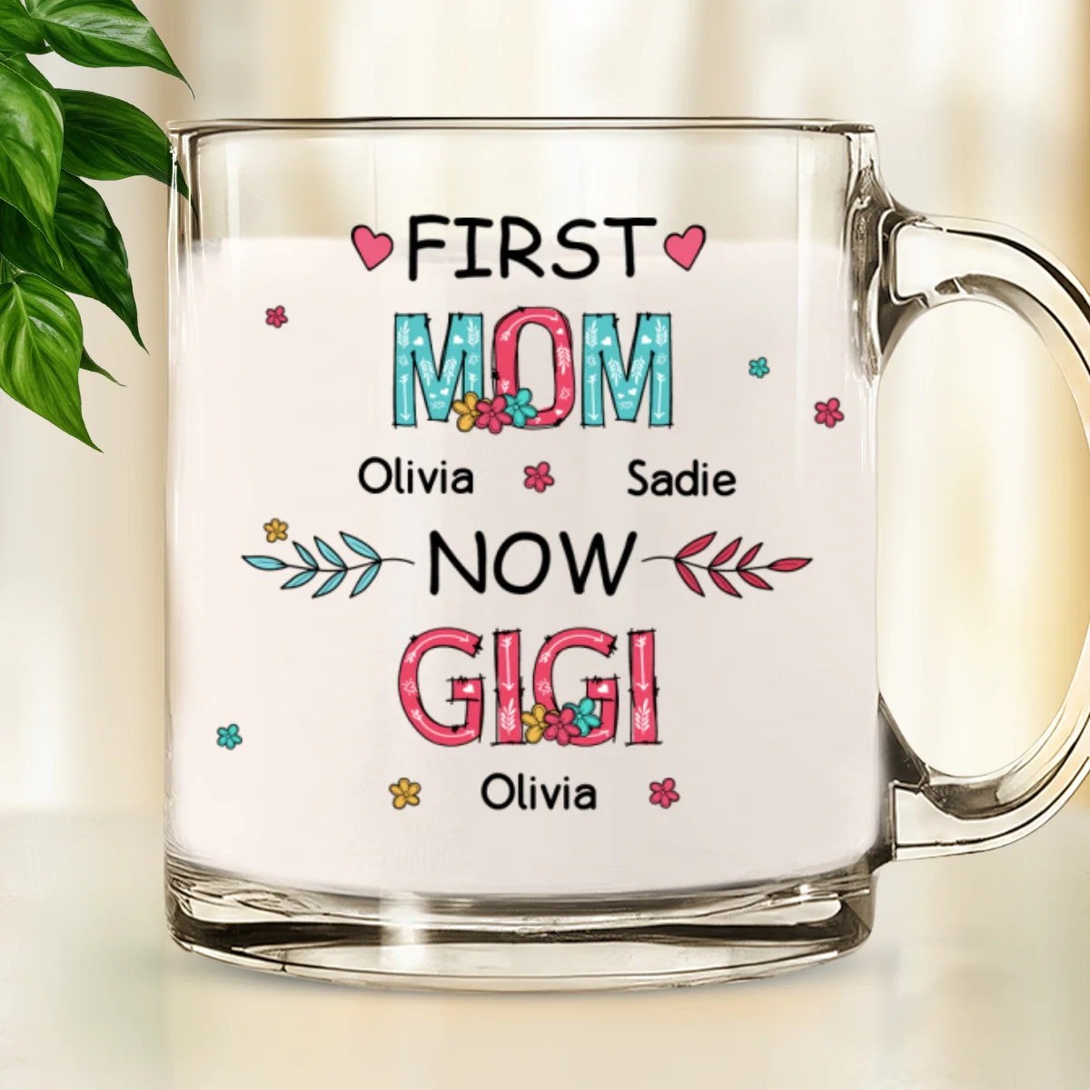 First Mom Now Grandma - Personalized Custom Glass Mug - Image 5