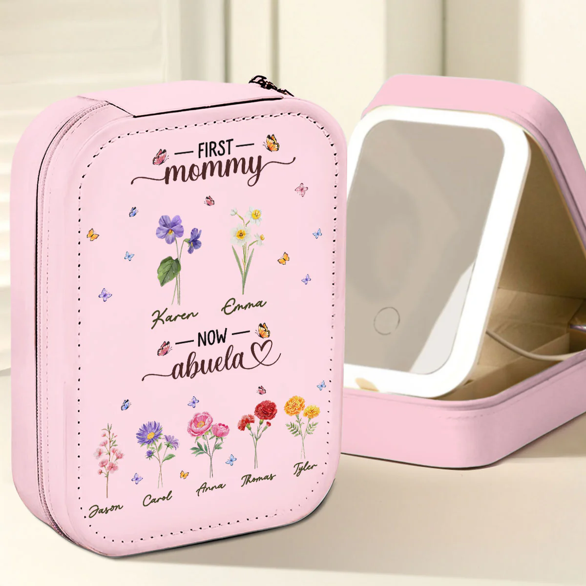 First Mom Now Grandma - Personalized Custom Jewelry Box With LED Mirror - Image 2