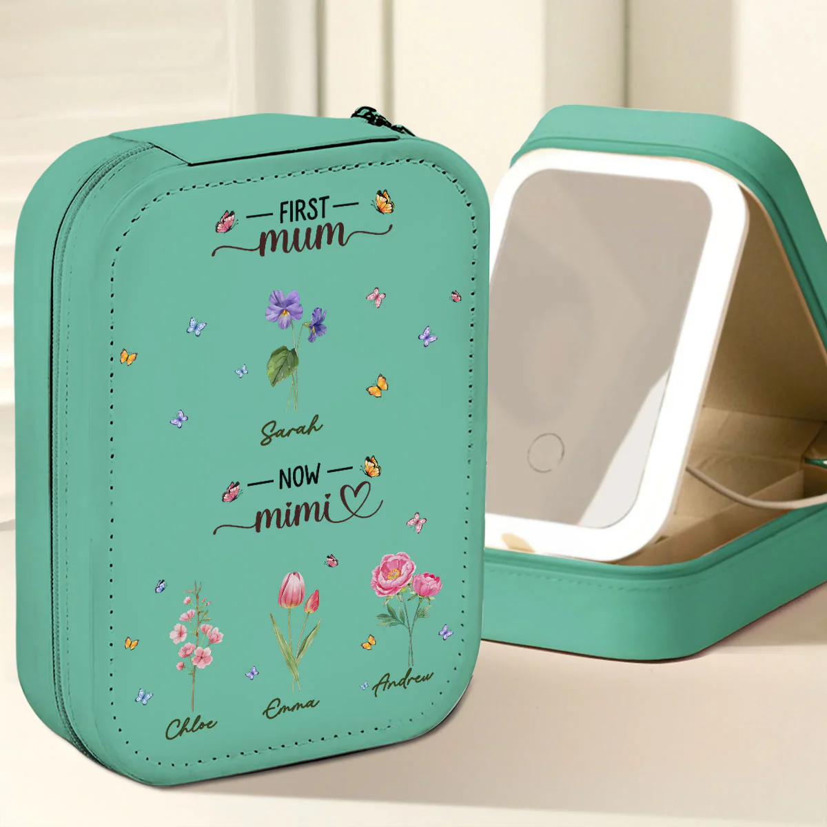 First Mom Now Grandma - Personalized Custom Jewelry Box With LED Mirror - Image 3