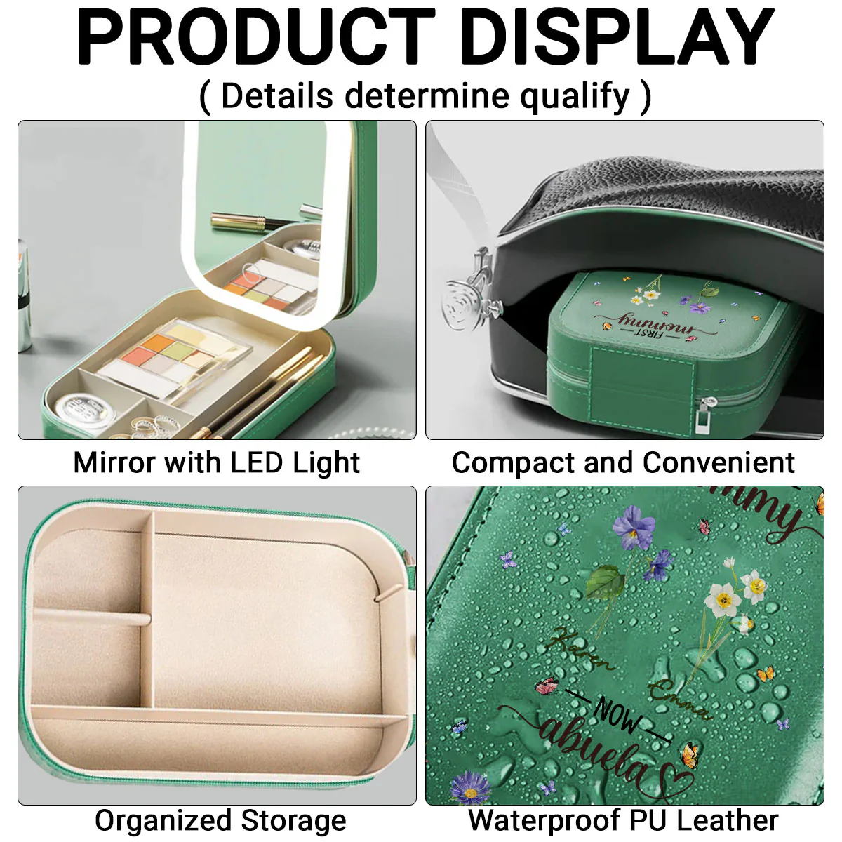 First Mom Now Grandma - Personalized Custom Jewelry Box With LED Mirror - Image 4