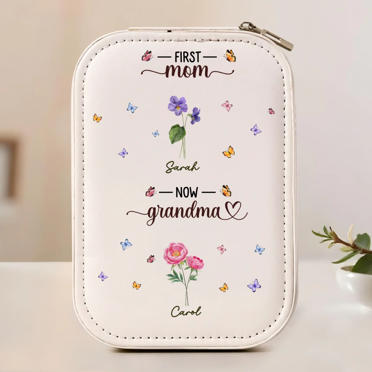 First Mom Now Grandma - Personalized Custom Jewelry Box With LED Mirror - Image 6